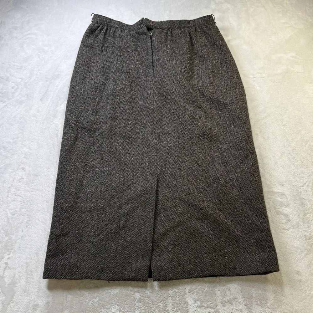 Tahari Vintage USA Wool Blend Herringbone Pencil Midi Skirt Women's 11/12P
